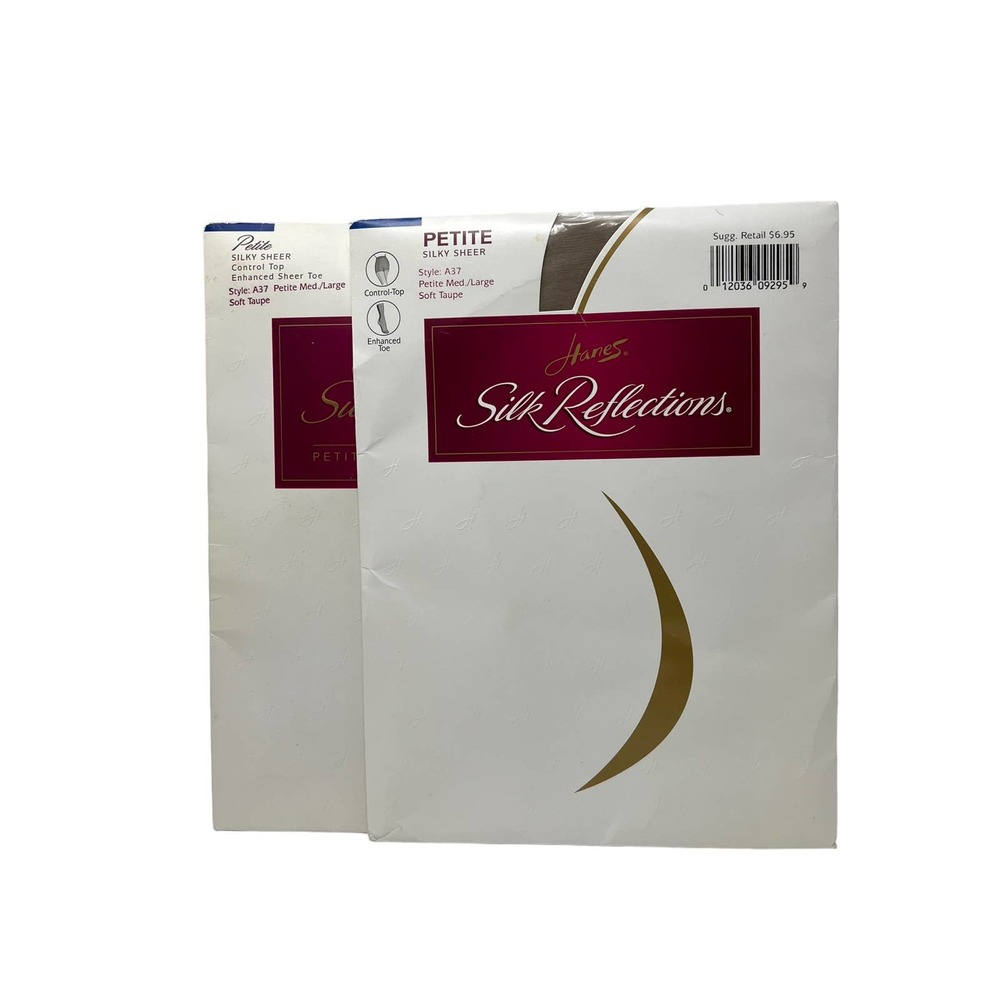 Hanes Silk Reflections LOT of 2 PAIR Petite M/L Sheer Pantyhose A37 Soft Taupe